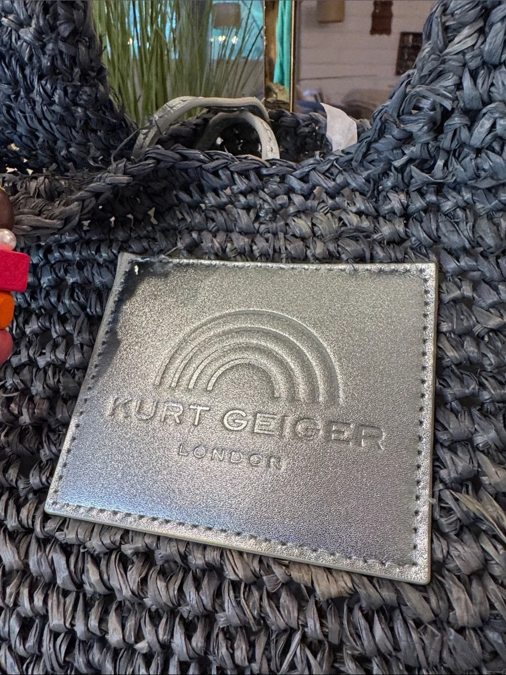 Kurt Geiger Gray Crocheted Raffia Hobo Bag with Beaded Charm